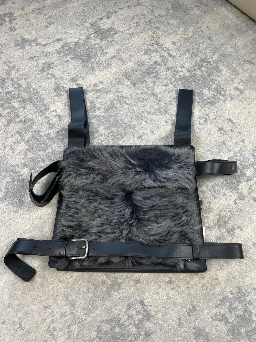 NWT Emporio Armani Fall 2017 Runway Fur Leather Chest Rig Vest Bag Black Gray